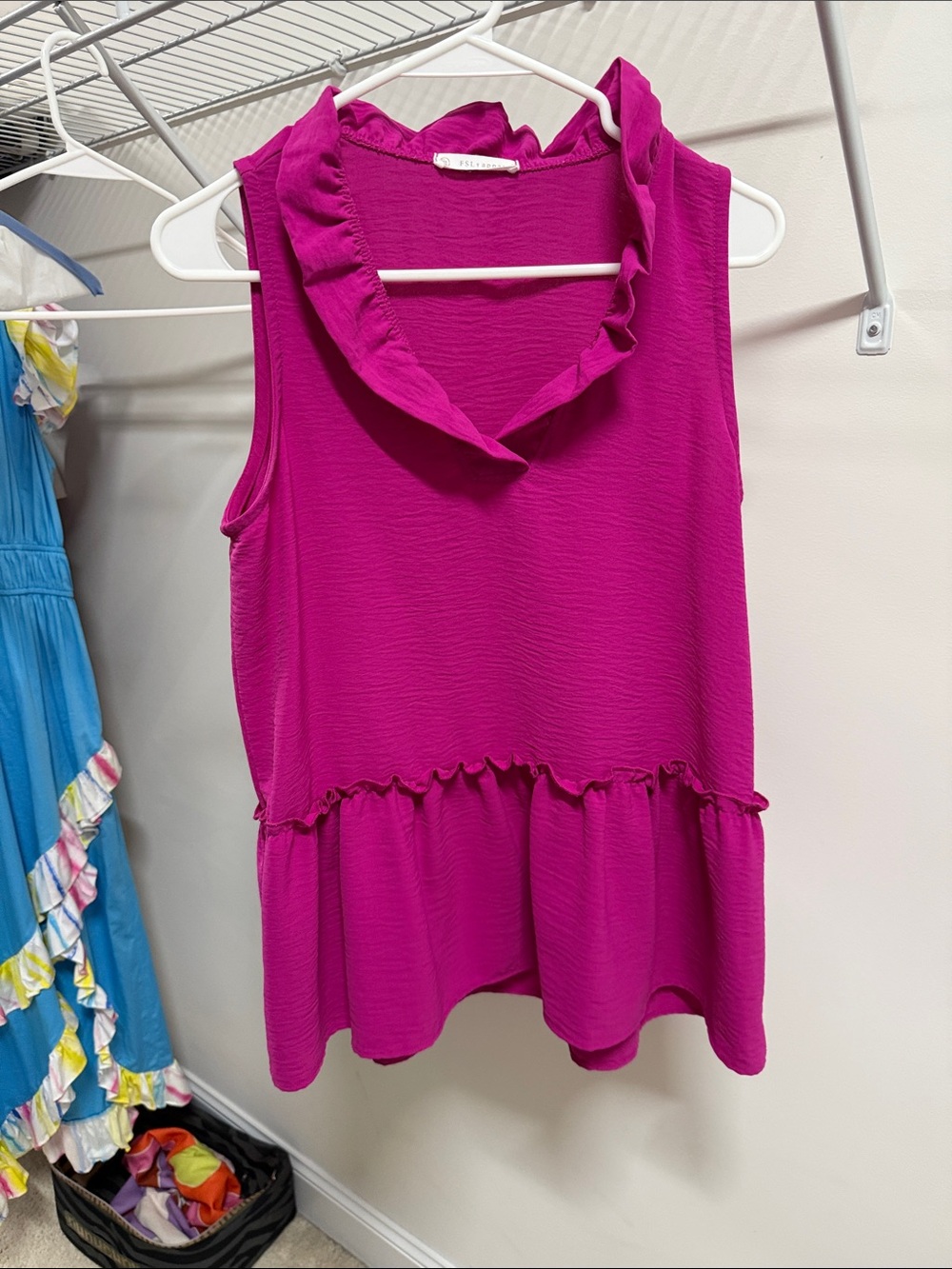 Ruffled V-Neck Peplum Camisole - Magenta